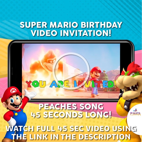 Super Mario The Movie Video Invitation, Super Mario Video Invitation, Super Mario Birthday, Bowset Invitation Invite, Luigi, Peach, Bowser.