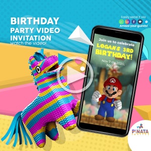 Super Mario Einladung, Super Mario Video Einladung, Super Mario Einladung, Super Mario Geburtstag, Mario Bros, Mario, Luigi, Pfirsich, Gänseblümchen