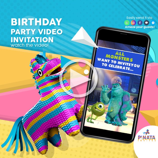 Monsters Inc Invitation, Monsters Inc Video Invitation, Monsters Inc Invite, Monsters Inc Birthday, Mike, Sullivan, Buu