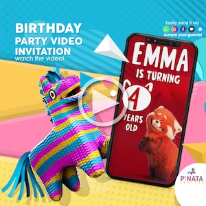 Red Turning Red Einladung, Drehen Red Video Einladung, Drehen Red Einladung, Drehen Rot Geburtstag, Drehen Red Einladung, Ming Lee, Meilin, Abby