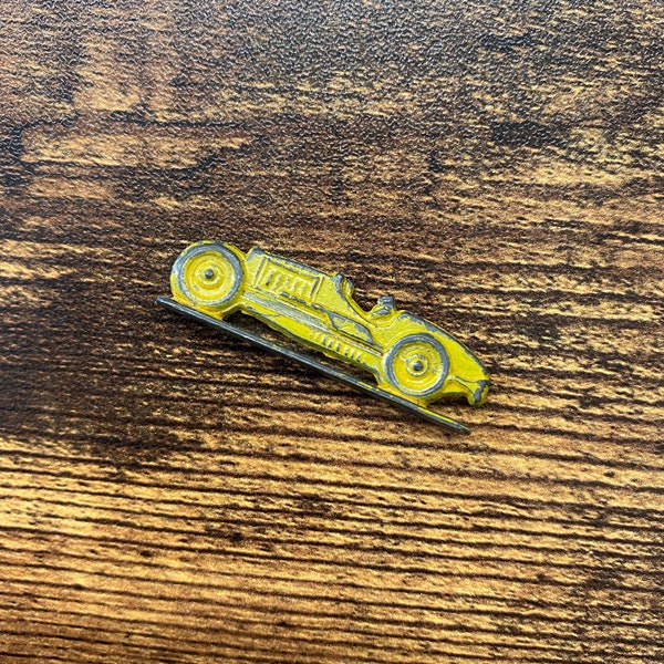 Vintage Metal Yellow Race Car, Miniature