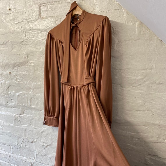 Vintage Brown Day Dress Richard Shops 60s/70s Key… - image 1