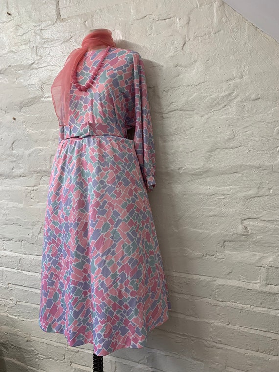 Pastel Pink Patterned Vintage Midi Dress, 1950s/6… - image 6
