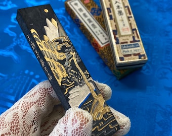 Vintage Chinese/Japanese Ink Stick/Cake/Block, Hukaiwen, Calligraphy Painting Tool, Black Pigment