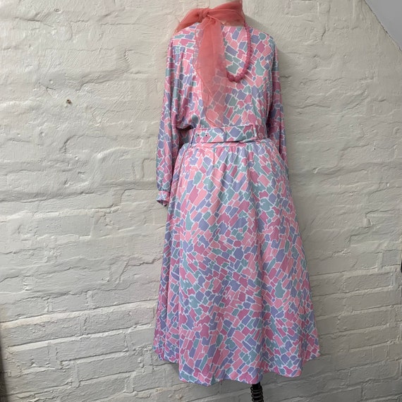 Pastel Pink Patterned Vintage Midi Dress, 1950s/6… - image 4