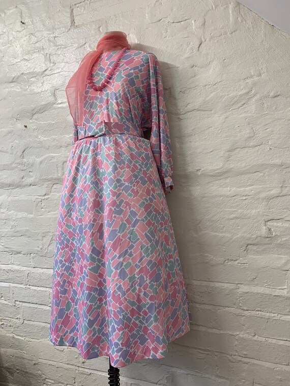 Pastel Pink Patterned Vintage Midi Dress, 1950s/6… - image 10