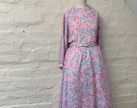 Pastel Pink Patterned Vintage Midi Dress, 1950s/6… - image 1