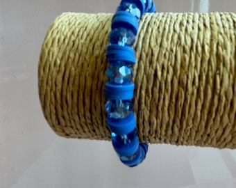 Royal Blue Heshi and Bicone Bracelet Boho Heishi and Glass Beaded Bracelet for Teens Women Men One of a Kind Handmade Bracelet