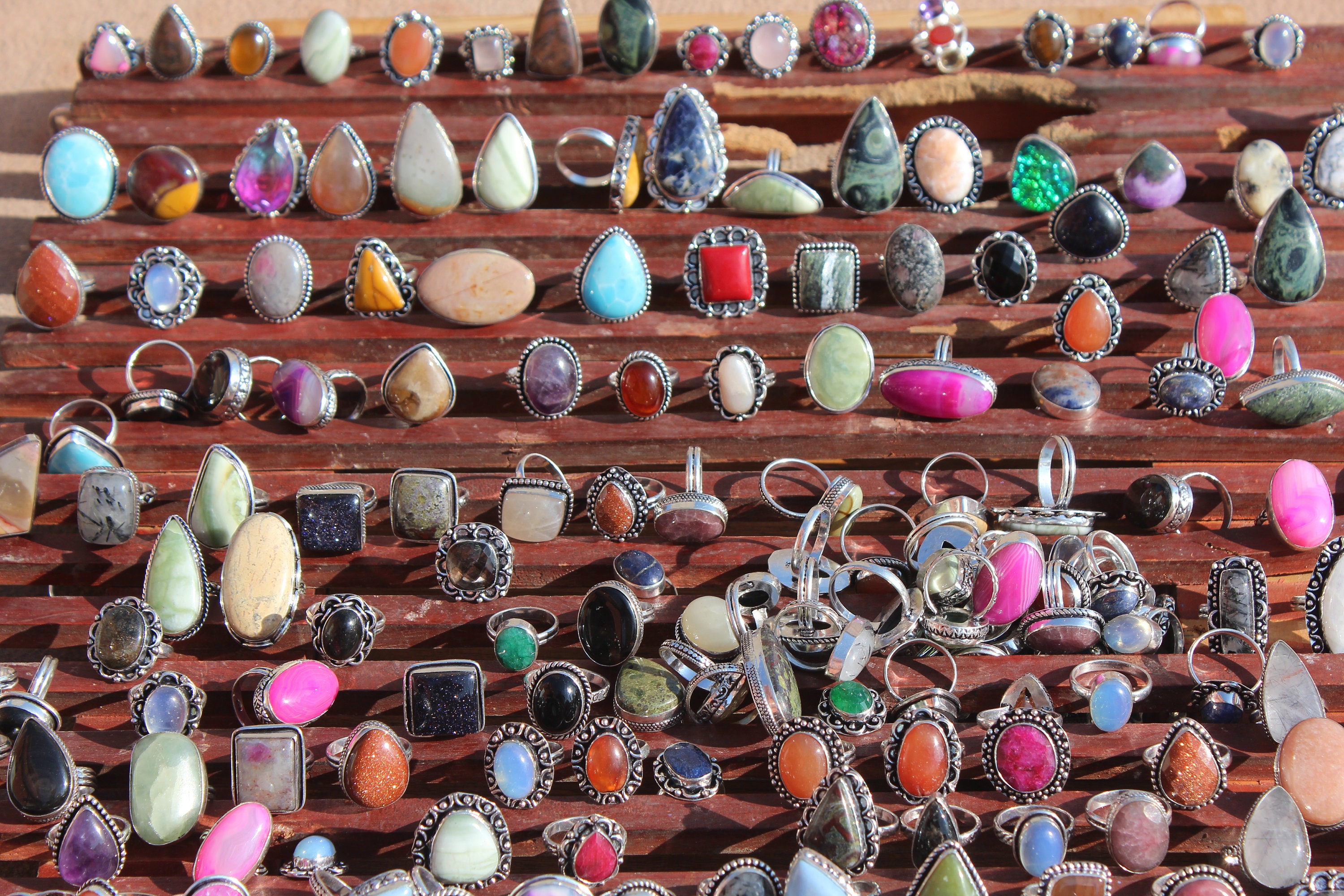 100 Pcs Lot of Multi Gemstone Ring Mix Shape and Size Silver Plated ...