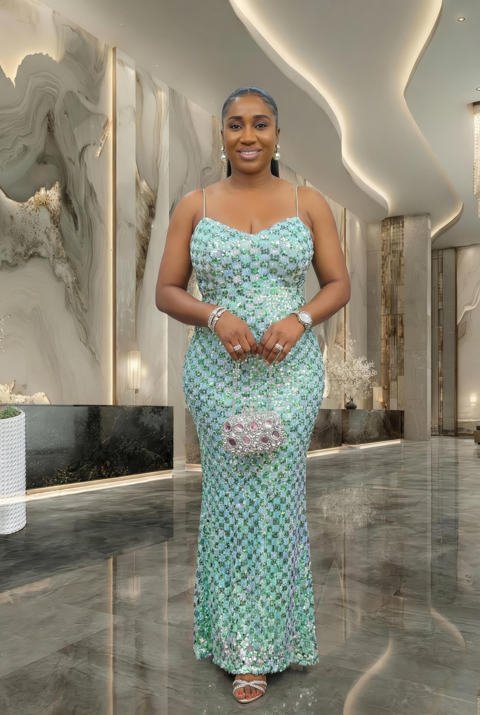jade sequin dress L'AGENCE Gabin Sequin Midi Dress In Bright Jade