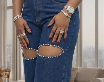 Skye Cut-Out Jeans – Dark Blue