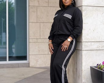 Hanny Black Stripe Jogger Set
