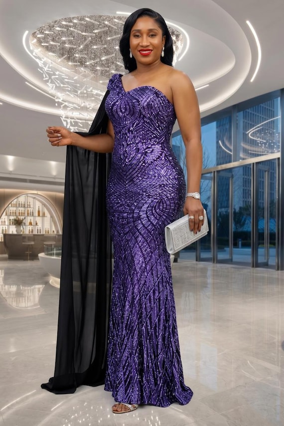 one shoulder blue sequin dress Glistening Elegance One-Shoulder Maxi dress