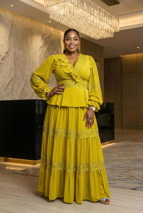 Lime Yellow Peplum Maxi Dress