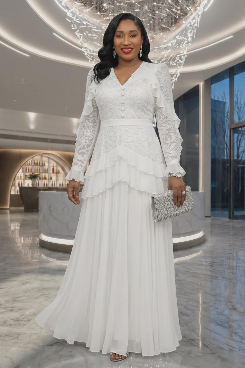 White Modest Dress With Lace - Etsy