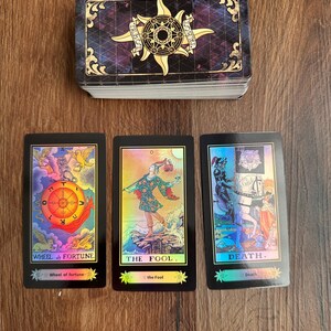Holografisch tarotkaartspel met mini-referentieboekje en zakje met trekkoord