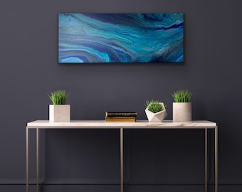 Ocean sky, original 16x40 inch Abstract acrylic painting on gallery wrapped stretched canvas. Home decor, Wall art, Paintings, Artist