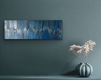 Silver falls, original 12x36 inch Abstract acrylic painting on gallery wrapped stretched canvas. Home decor, Wall art, artist, wall art