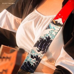 Title: Great Wave Off Kanagawa Guitar Strap, Acoustic Guitar Strap, Electric Guitar Strap, Adjustable Strap, Japanese Guitar Strap