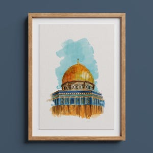 Watercolor Dome of the Rock – Printable Digital Wall Art | Jerusalem Islamic Architecture Poster | Instant Download