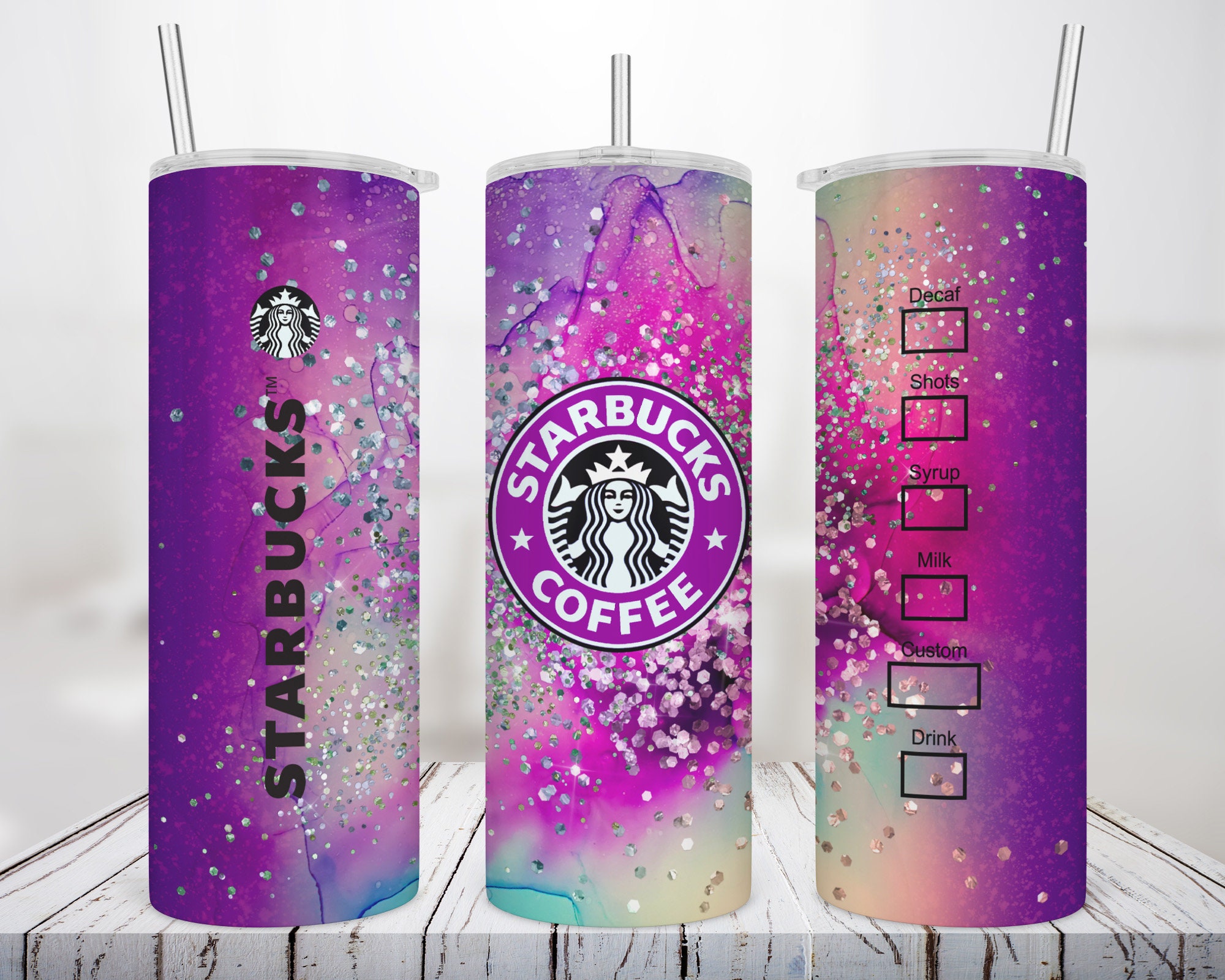 Purple Cloud Tumbler with Glitter Purple Personalized Starbucks Logo Decal  - 20oz Double Wall Insulated Tumbler with sipper lid and straw –  SheltonShirts