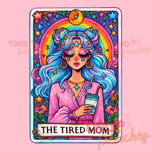 Mamá cansada, mamá, divertida carta del tarot PNG, diseño de sublimación, camiseta de café con calavera cansada de mamá de moda, taza, archivo PNG, descarga, mamá png