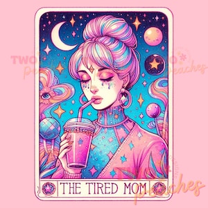 Mamá cansada, divertida carta del tarot PNG, diseño de sublimación de esqueleto de mujer, taza de café con calavera cansada de mamá de moda, descarga de archivo PNG, mamá png