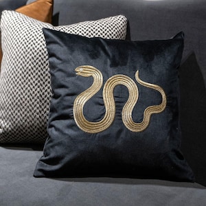 Refcrea Embroidery Pillowcase | Embroidered Cushion Cover | Handmade Pillow Cover | Serpent Throw Pillowcase | Embroidery Serpent Pillowcase