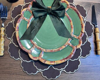 Brown Round Placemat Handmade | Scalloped Edge Table Set | Gift for Her