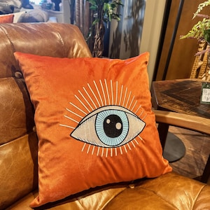 Evil Eye Pillow Cover | Embroidered Pillow Cover | Handmade Cushion Cover | Eye Throw Pillow Cover | Embroidery Eye Pillowcases | Evil Eye