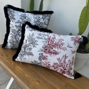 Toile De Jouy Pillow Cover | French Style Pillowcase | Cushion Cover | Lumbar Pillowcase | Vintage Throw Pillow Cover | Vintage Home Decor