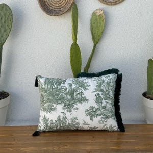 Toile De Jouy Pillow Cover | French Country Throw Pillow Cover | Greenery Cushion Cover | Lumbar Pillowcase | Vintage Home Decor | Toile