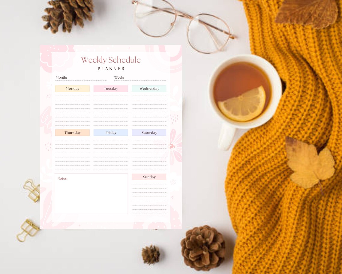 Pink Pastel Modern Feminine Abstract Floral Weekly Schedule Planner ...