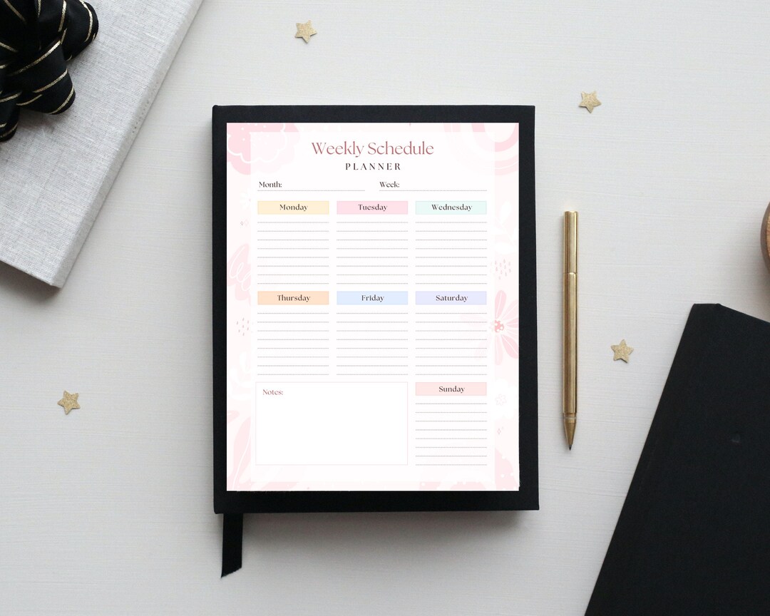 Pink Pastel Modern Feminine Abstract Floral Weekly Schedule Planner ...