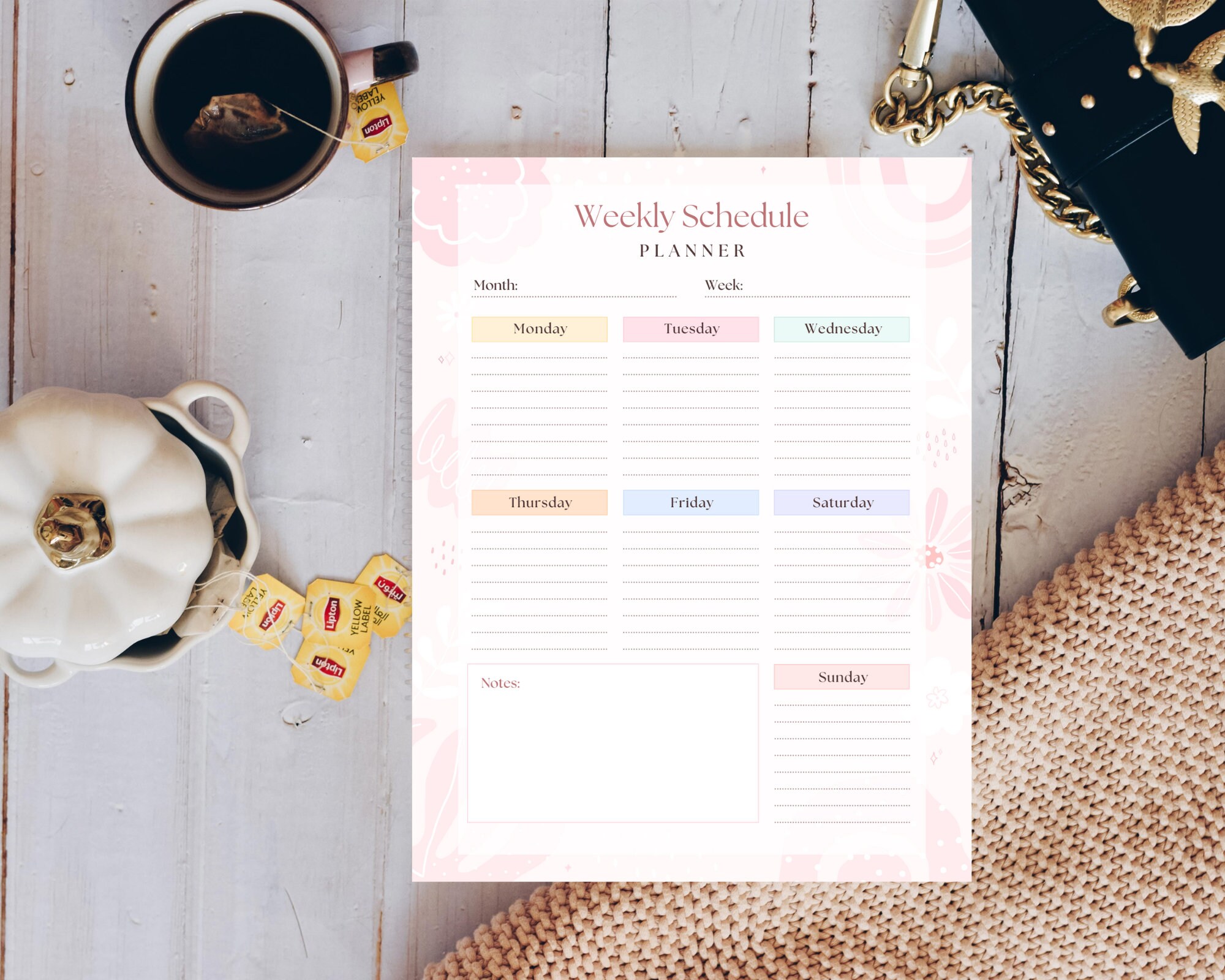 Pink Pastel Modern Feminine Abstract Floral Weekly Schedule Planner ...
