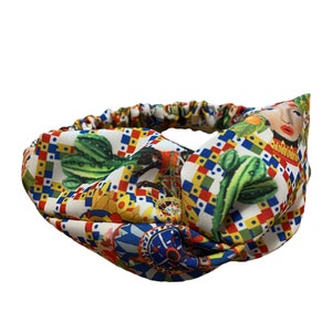 Headband with elastic band exclusive Sicilian pattern - Headband Sicilian style exclusive pattern