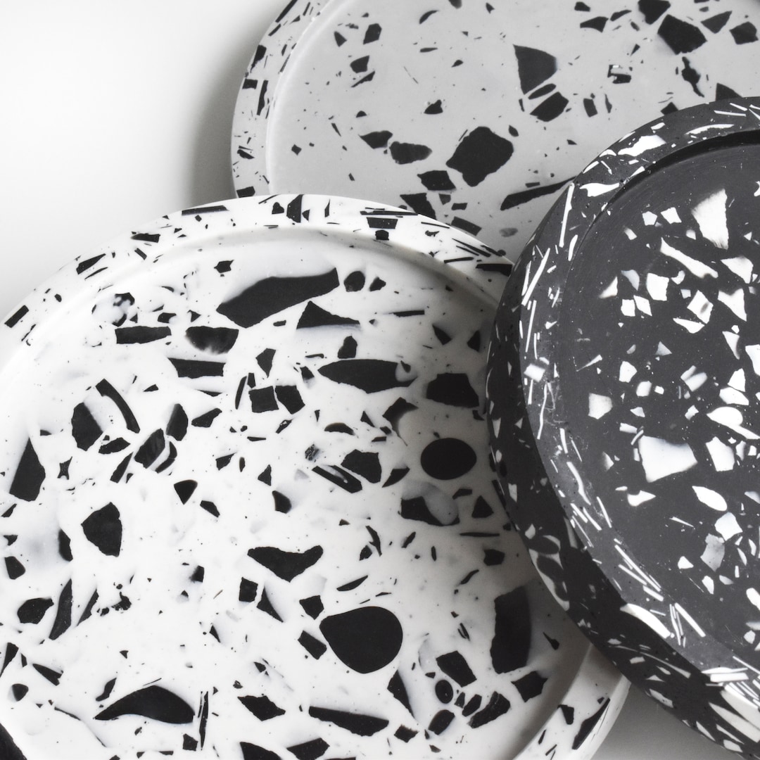 Terrazzo Coasters Set, Jesmonite Coasters, Set of 2, 3 or 4, Black and