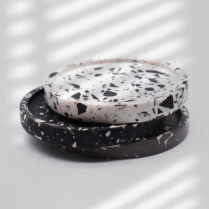 Terrazzo Coasters Set, Jesmonite Coasters, Set of 2, 3 or 4, Black and