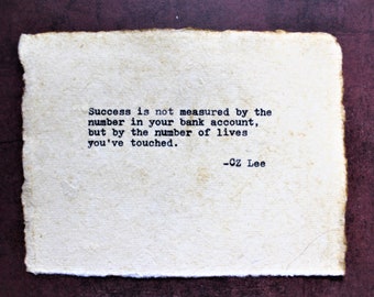 Success, original quote, typewriter poem, poetry decor, typed quote, original poetry, vintage paper, poetry gift, inspirational poem