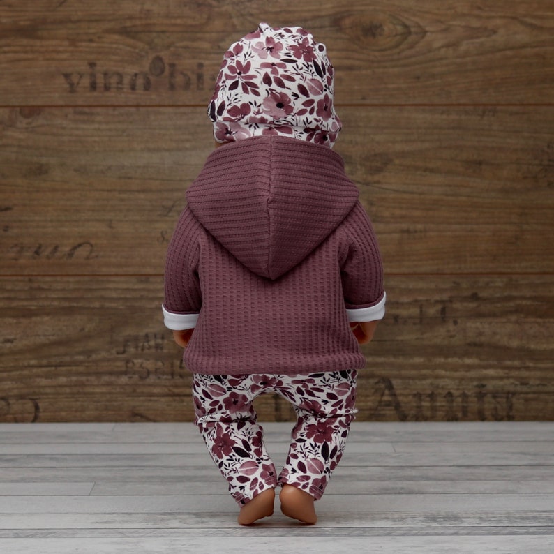 Puppenkleidung Set für Puppen Gr.30 43cm Mädchen Jacke, Leggings und Mütze Waffeljersey antik pink Bild 3