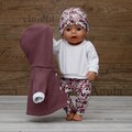 Doll clothing set for dolls size 30 - 43 cm girls jacket, leggings and hat waffle jersey antique pink