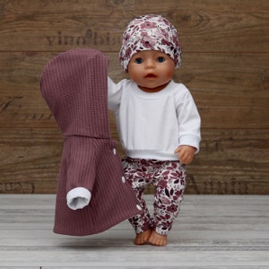 Puppenkleidung Set für Puppen Gr.30 43cm Mädchen Jacke, Leggings und Mütze Waffeljersey antik pink Bild 1