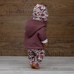 Puppenkleidung Set für Puppen Gr.30 43cm Mädchen Jacke, Leggings und Mütze Waffeljersey antik pink Bild 4