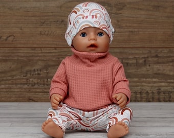 Puppenkleidung Puppen Mädchen Set Pullover mit Leggings und Mütze für Puppen Gr. 30-43cm karalle Regenbogen