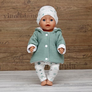 Puppenkleidung Set für Puppen Gr.30 43cm Mädchen Jacke mint Blüten Doll Clothes Bild 2