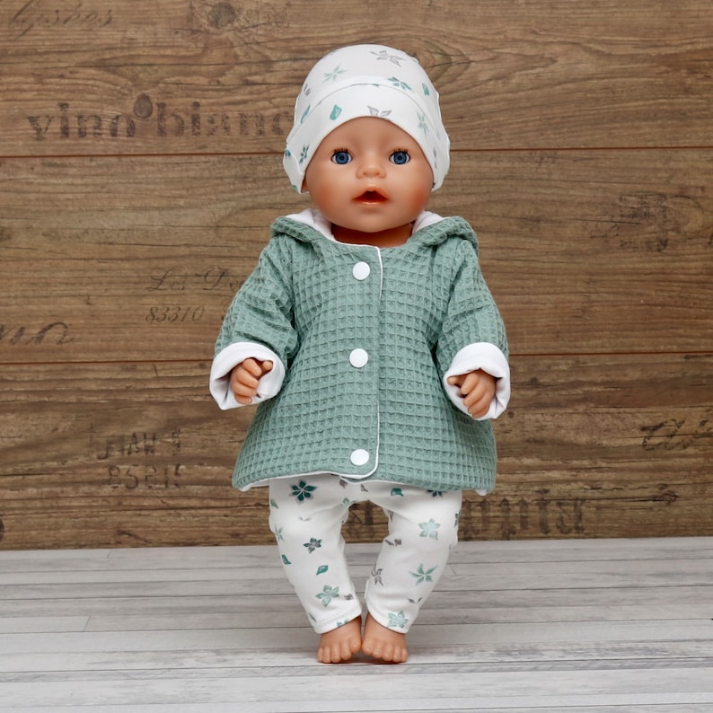 Puppenkleidung Set für Puppen Gr.30 43cm Mädchen Jacke mint Blüten Doll Clothes Bild 2