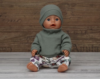 Puppenkleidung Puppen Mädchen Set Pullover mit Leggings und Mütze für Puppen Gr. 30-43cm mint