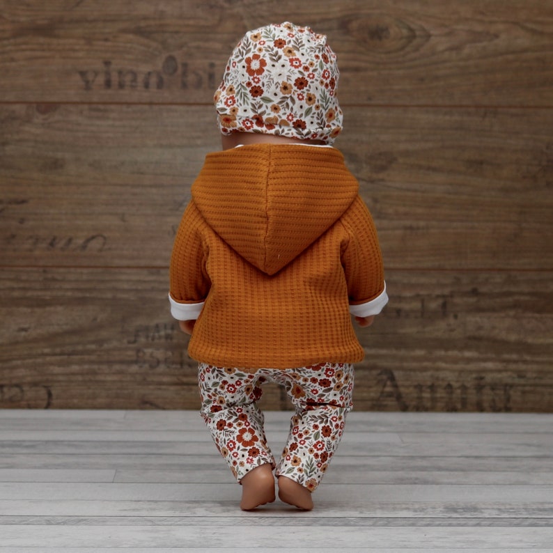 Puppenkleidung Set für Puppen Gr.30 43cm Mädchen Jacke, Leggings und Mütze Waffeljersey senfgelb Bild 3