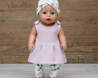 Doll clothes for dolls size 36-43 dress with leggings and hair band lilac flowers