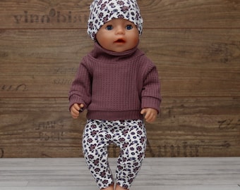 Puppenkleidung Puppen Mädchen Set Pullover mit Leggings und Mütze für Puppen Gr. 30-43cm antik pink